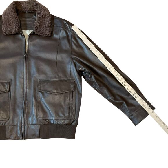 Roundtree & Yorke Lamb Skin Leather Jacket SZ XL Flight Fur Pilot Aviator Brown - Picture 11 of 16